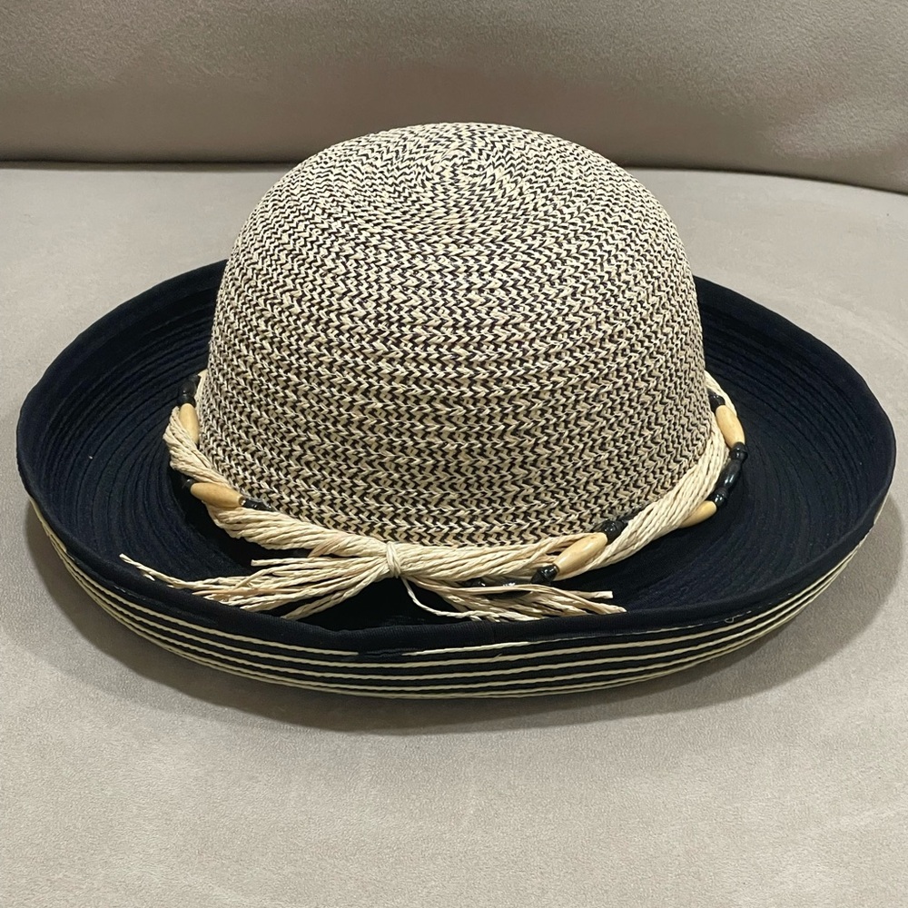 JHats Straw Hat With Beaded Band Kettle Packable Black Tan - Picture 5 of 7
